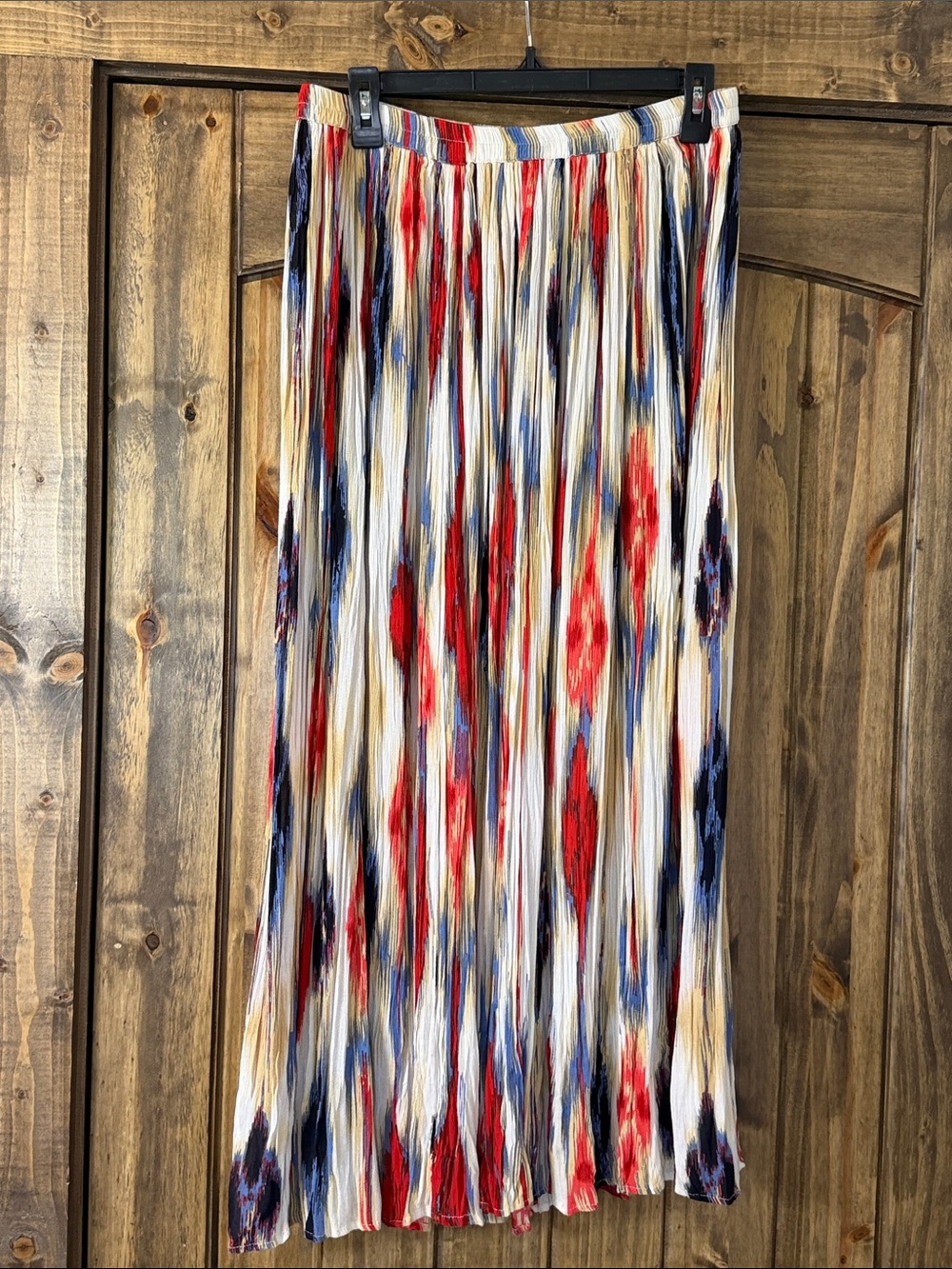 new directions Pleated Maxi Skirt in Red, Navy & Cream